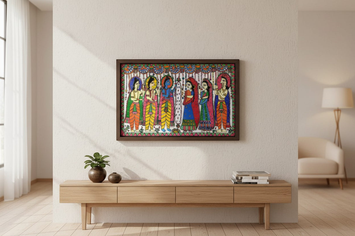Handmade Madhubani Painting – Ram Sita Jaimaal | Mithila Art Traditional Indian Folk Wall Decor - Retail Maharaj