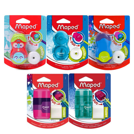 Maped Loopy Coloured Duo Eraser and Pencil Sharpener Pack - Retail Maharaj