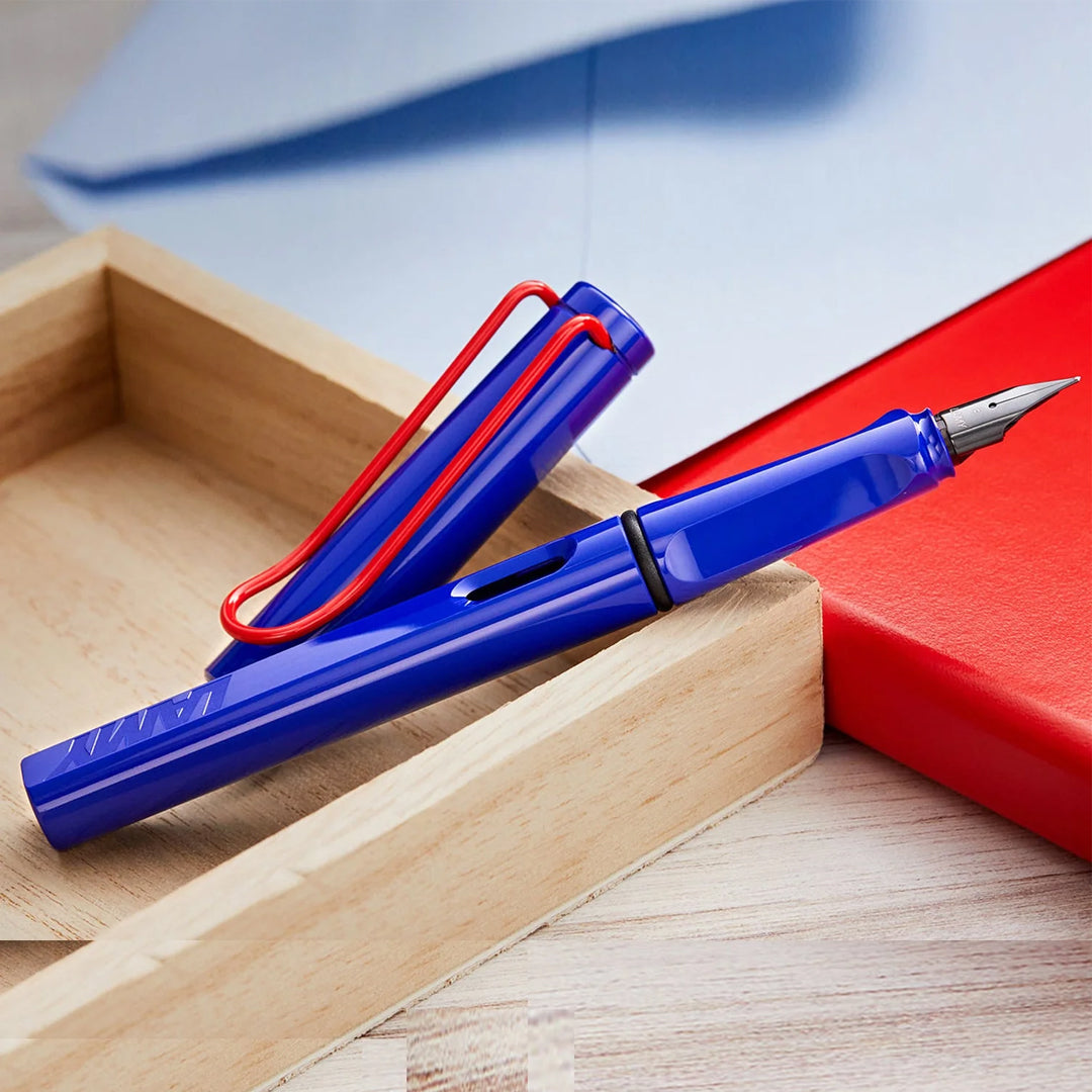 Lamy Safari Blue Red Special Edition Fountain Pen with Steel Nib - Retail Maharaj