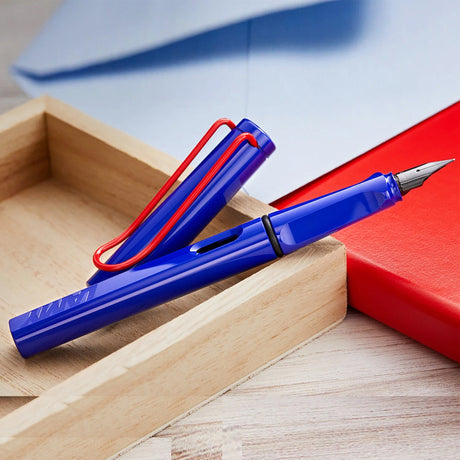Lamy Safari Blue Red Special Edition Fountain Pen with Steel Nib - Retail Maharaj