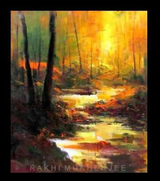 Hymne to the Sea Golden Preview Original Acrylic Canvas Painting by Rakhi Mukherjee (14 × 18 Inch)