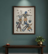 Authentic Gond Painting – Tribal Life & Gathering Scene Folk Art Handmade Heritage Art (11 × 15 Inch)