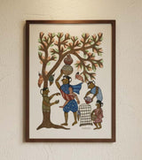 Authentic Gond Painting – Tribal Daily Life & Tree of Life Folk Art (11 × 15 Inch)
