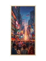 Neon Horizons of a Living City – Digital Artwork by Debashis Sen (48 × 24 Inch)