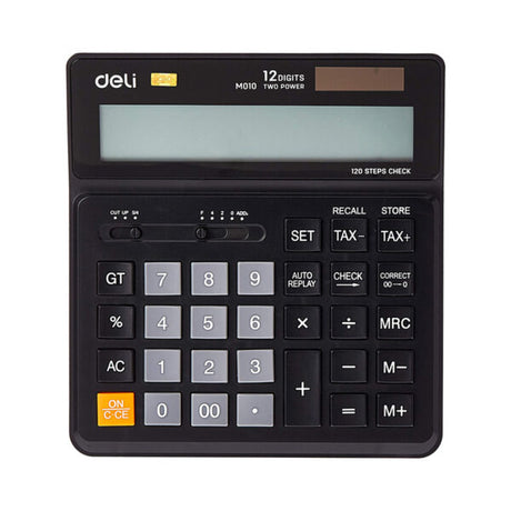 Deli Smart 12 Digit Dual Power Business Calculator with Tax and Check Function - Retail Maharaj