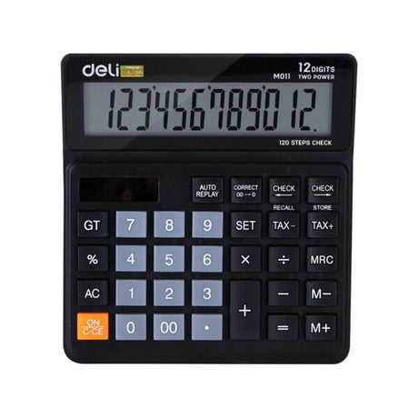 Deli Smart 12 Digit Dual Power Business Calculator with Tax and Check Function - Retail Maharaj