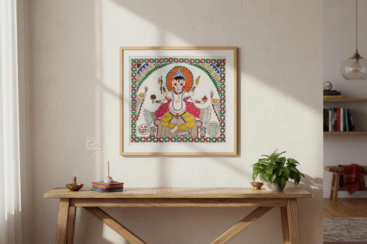 Handmade Madhubani Painting – Ganeshji | Mithila Art Traditional Indian Folk Wall Decor - Retail Maharaj
