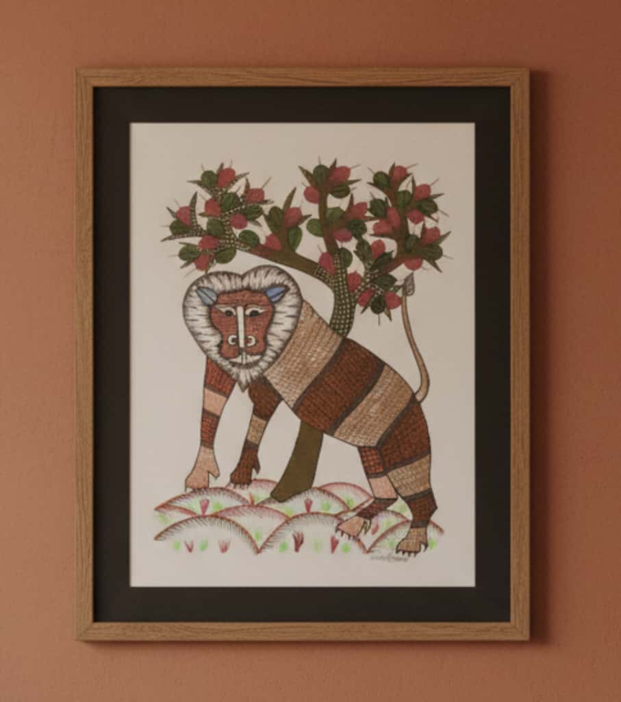 Authentic Gond Painting – Majestic Monkey & Tree Art Folk Art (11 × 15 Inch)
