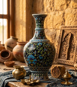 Midnight Onyx & Azure Hand-Painted Jaipur Blue Pottery Heritage Vase (18 Inch)