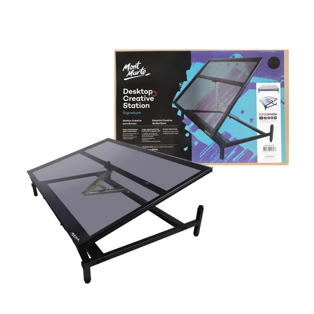 Mont Marte Adjustable Glass Top Desktop Art Drafting Station - Retail Maharaj