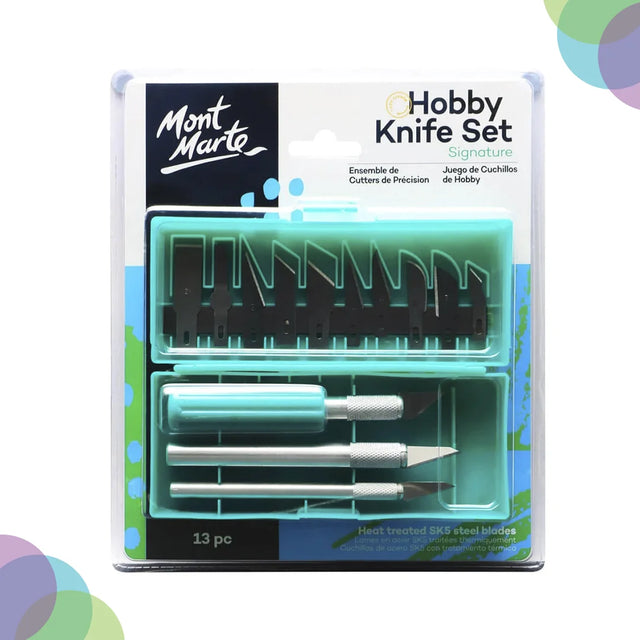 Mont Marte Hobby Knife Set with SK5 Blades 13 Piece for Precision Craft Cutting - Retail Maharaj