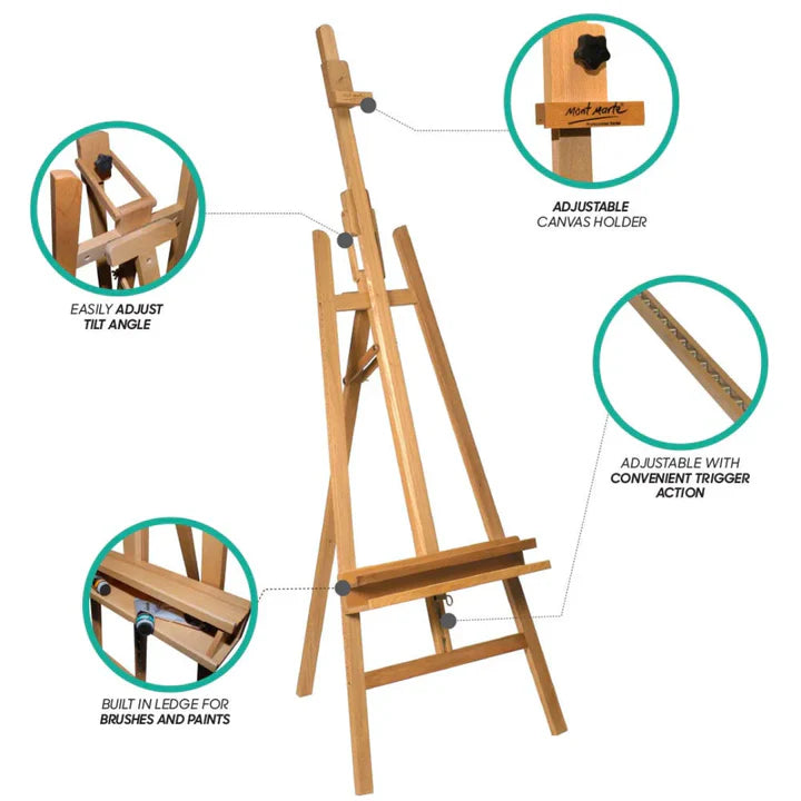 Mont Marte Beechwood Floor Easel with Adjustable Tilt for Painting and Canvas - Retail Maharaj