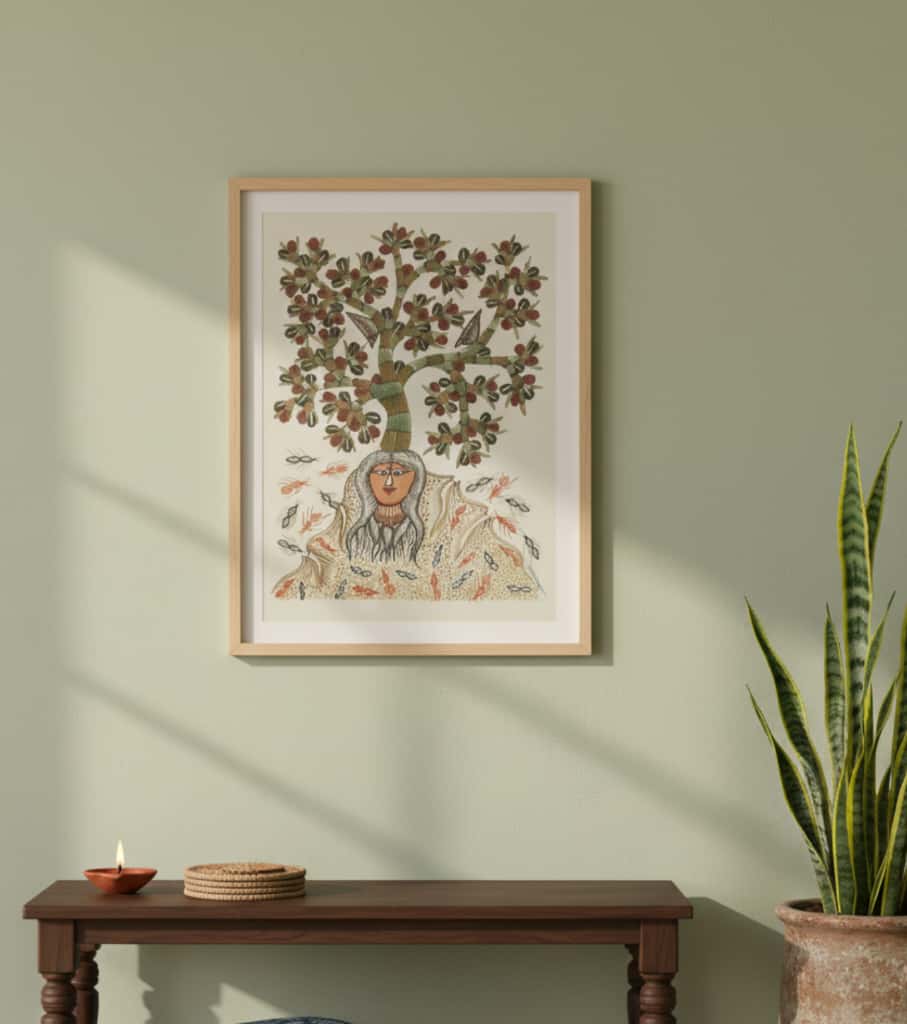 Authentic Gond Painting – Mother Earth & Tree of Life Theme Handmade Tribal Folk Art (11 × 15 Inch)