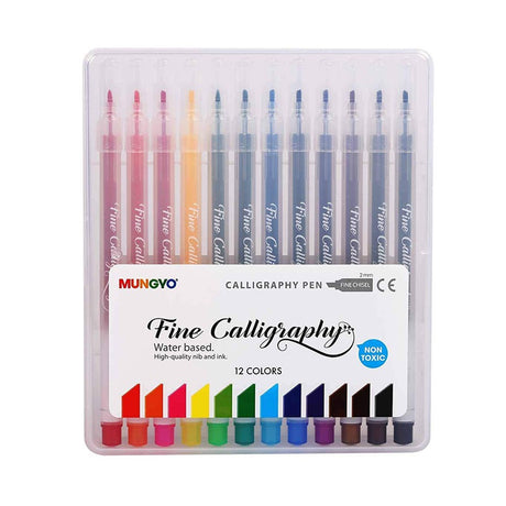 Mungyo Fine Calligraphy Chisel Pen Set of 12 Colours – 2mm - Retail Maharaj