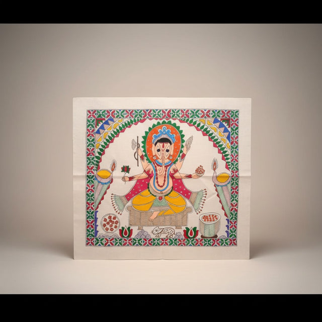 Handmade Madhubani Painting – Ganeshji | Mithila Art Traditional Indian Folk Wall Decor - Retail Maharaj
