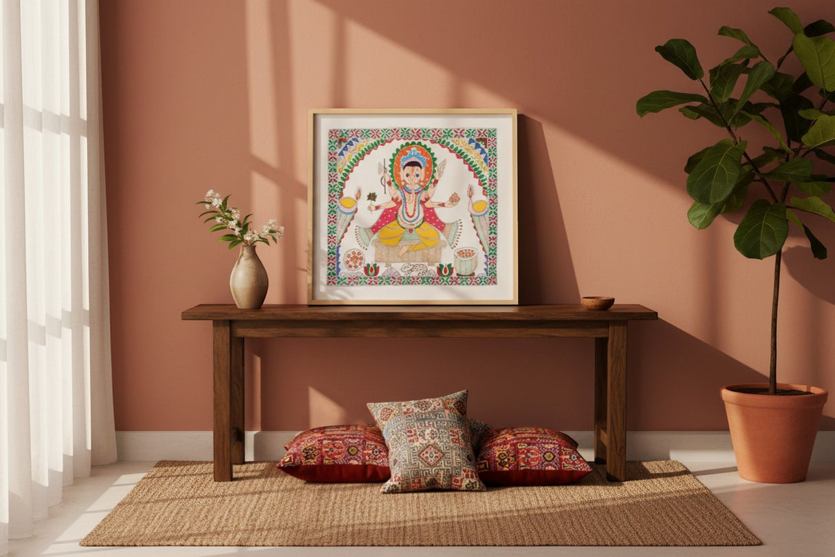 Handmade Madhubani Painting – Ganeshji | Mithila Art Traditional Indian Folk Wall Decor - Retail Maharaj