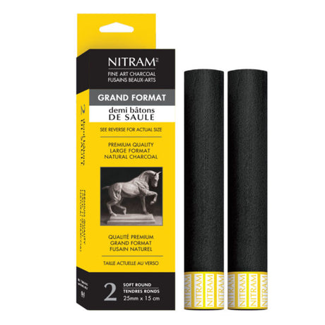 Nitram Demi Baton de Saule Extra Soft Willow Charcoal Round 25mm - Retail Maharaj