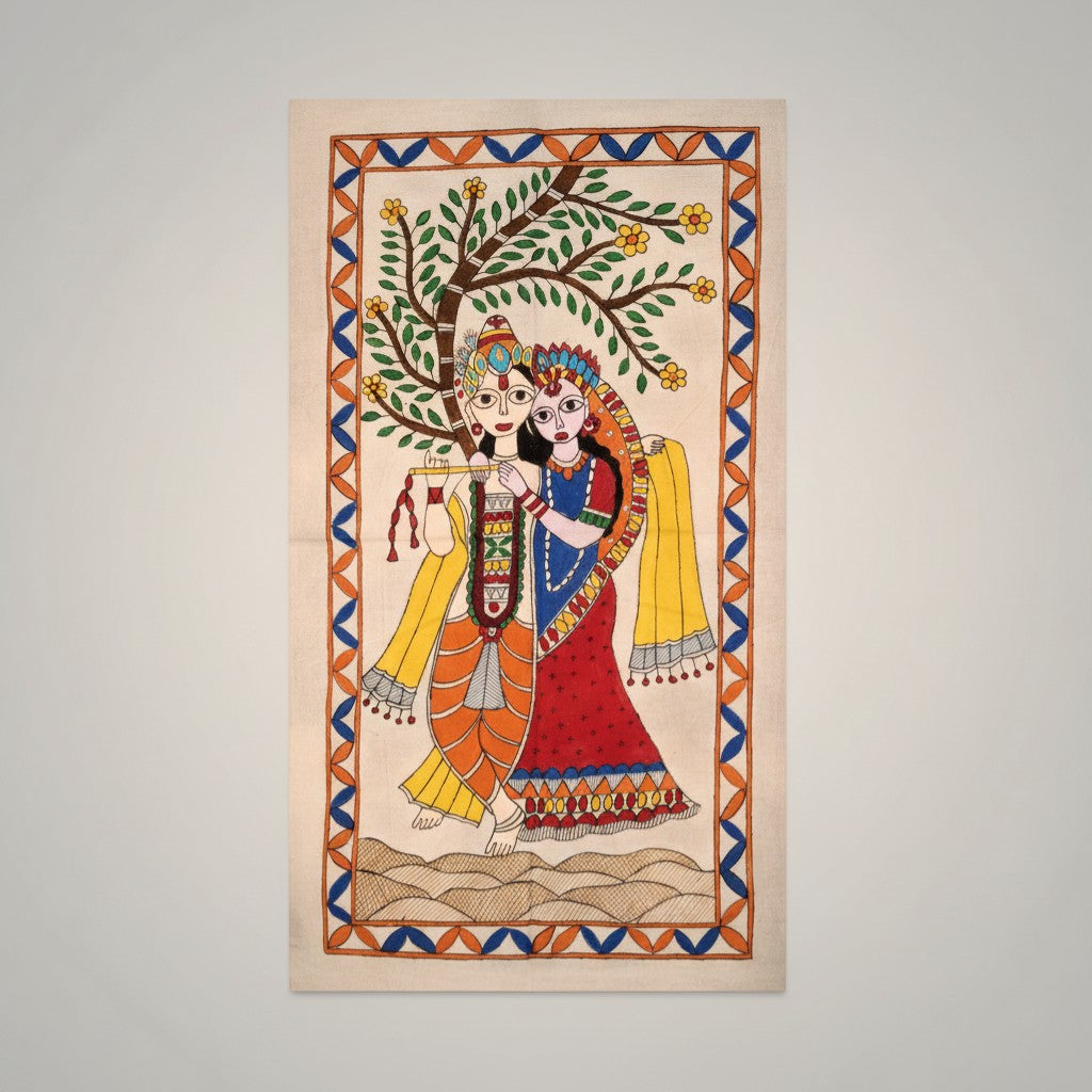 Handmade Madhubani Painting – Radha Krishna | Mithila Art Traditional Indian Folk Wall Decor - Retail Maharaj