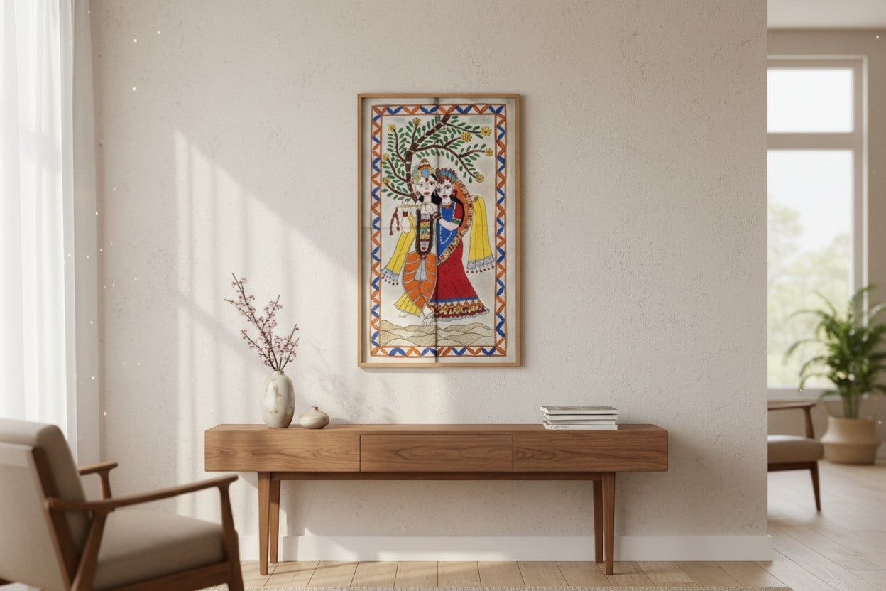 Handmade Madhubani Painting – Radha Krishna | Mithila Art Traditional Indian Folk Wall Decor - Retail Maharaj