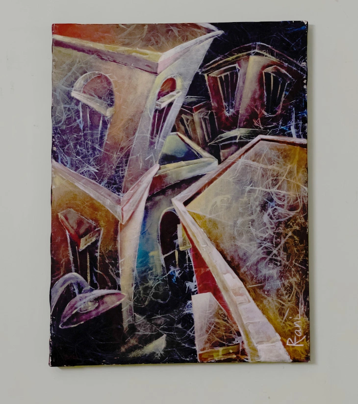Premium Original Abstract Cityscape – "Shadowed Alleys"