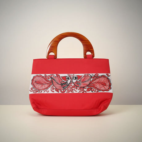 Handmade Silk Handle Bag with Madhubani Art | Mithila Painting Ethnic Handbag - Retail Maharaj