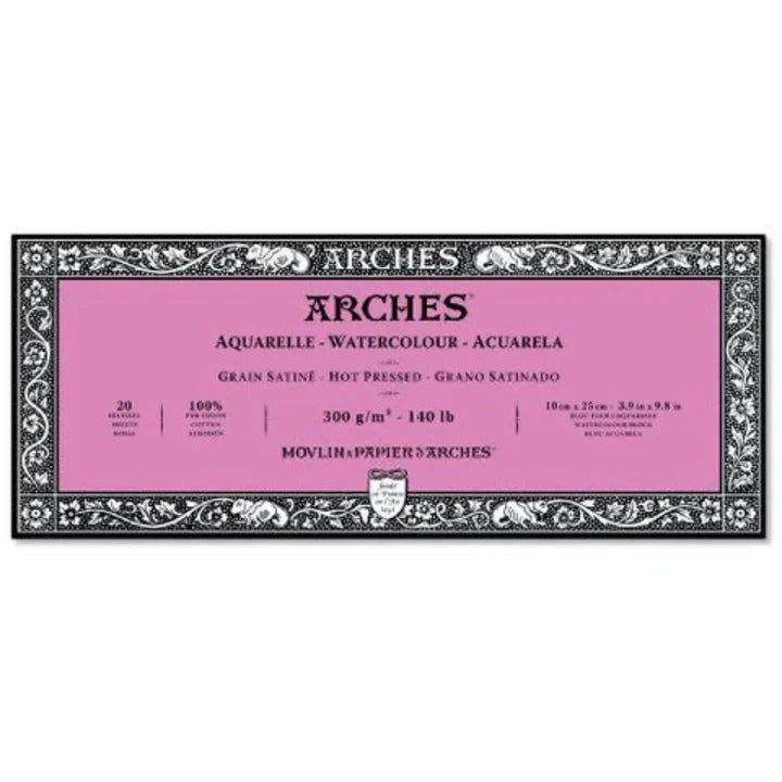 Arches Hot Press Watercolour Paper Block 300 GSM 10 x 25 cm 4 Deckle Edges - Retail Maharaj