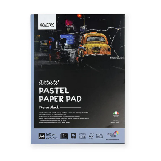 Brustro A4 Artists Pastel Paper Pad 160 GSM 24 Sheets Black - Retail Maharaj