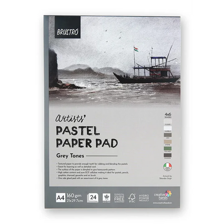 Brustro A4 Artists Pastel Paper Pad 160 GSM 24 Sheets Grey Tones - Retail Maharaj