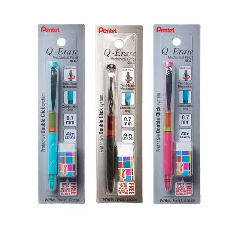 Pentel Q Erase QE427 Mechanical Pencil 0.7mm with Twist Eraser and Soft Grip - Retail Maharaj