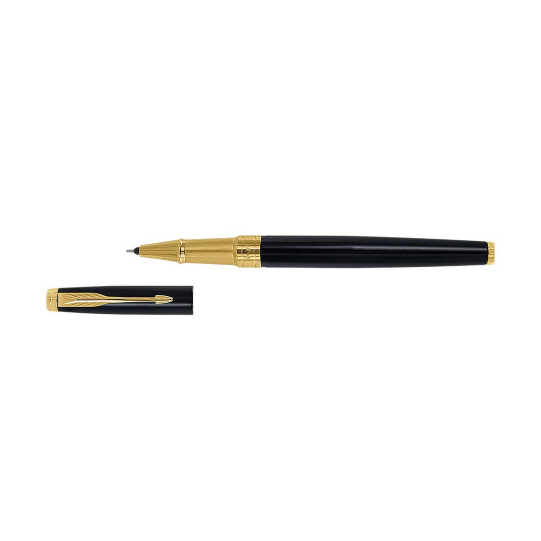 Parker Aster Lacque Black Gold Trim Rollerball Pen - Retail Maharaj