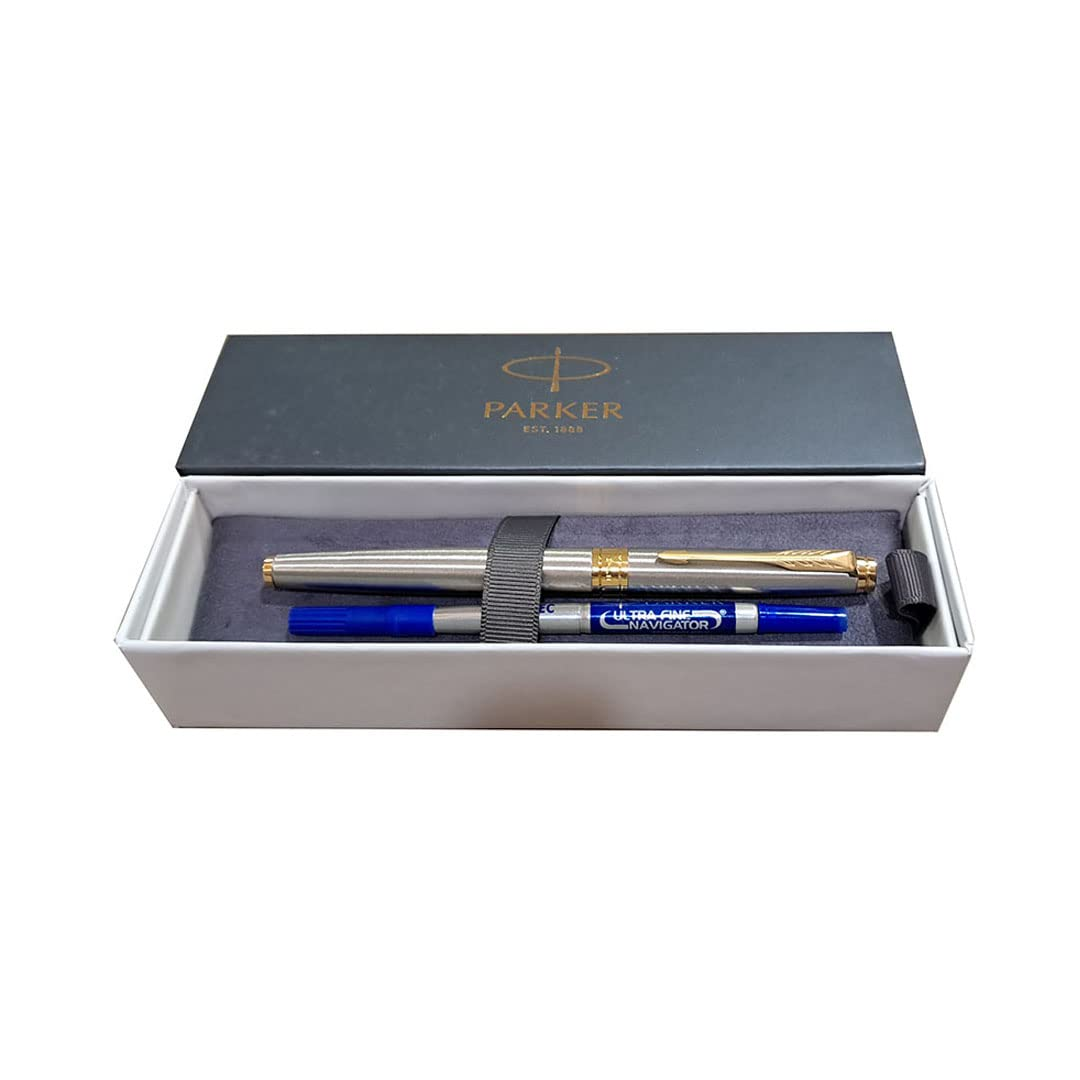 Parker Aster Brushed Metal Gold Trim Rollerball Pen - Retail Maharaj