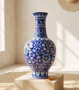 Persian Cobalt Hand-Painted Jaipur Blue Pottery Heritage Vase (18 Inch)