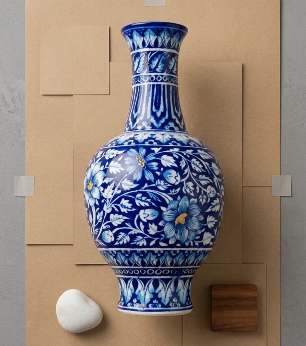 Persian Cobalt Hand-Painted Jaipur Blue Pottery Heritage Vase (18 Inch)