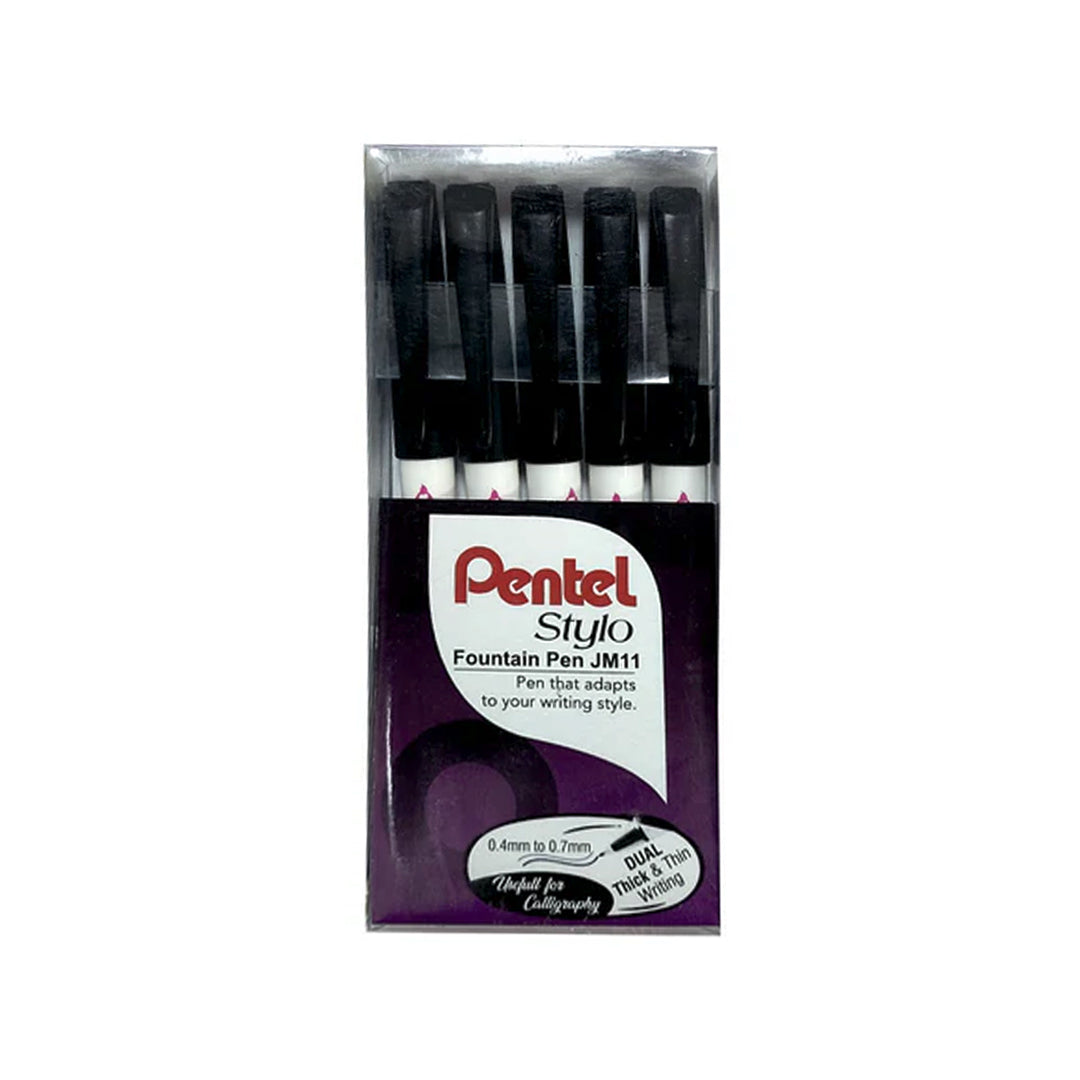 Pentel Stylo JM11 Plastic Fountain Pen Set with Dual Line Nib Black - Retail Maharaj