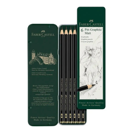 Faber Castell Pitt Graphite Matt Ultra Matte Artist Pencils Tin of 6 - Retail Maharaj