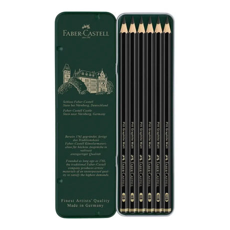 Faber Castell Pitt Graphite Matt Ultra Matte Artist Pencils Tin of 6 - Retail Maharaj