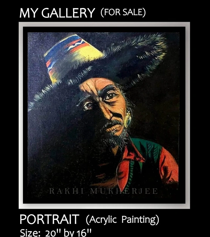Portrait Original Acrylic Canvas Painting by Rakhi Mukherjee (20 × 16 Inch)