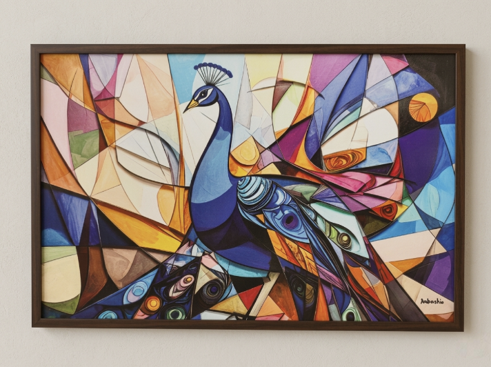 Prismatic Grace: The Peacock Reimagined – Digital Artwork by Debashis Sen (36 × 24 Inch)