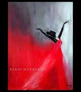 Red Reverie Original Mixed Media Canvas Painting by Rakhi Mukherjee (14 × 18 Inch)