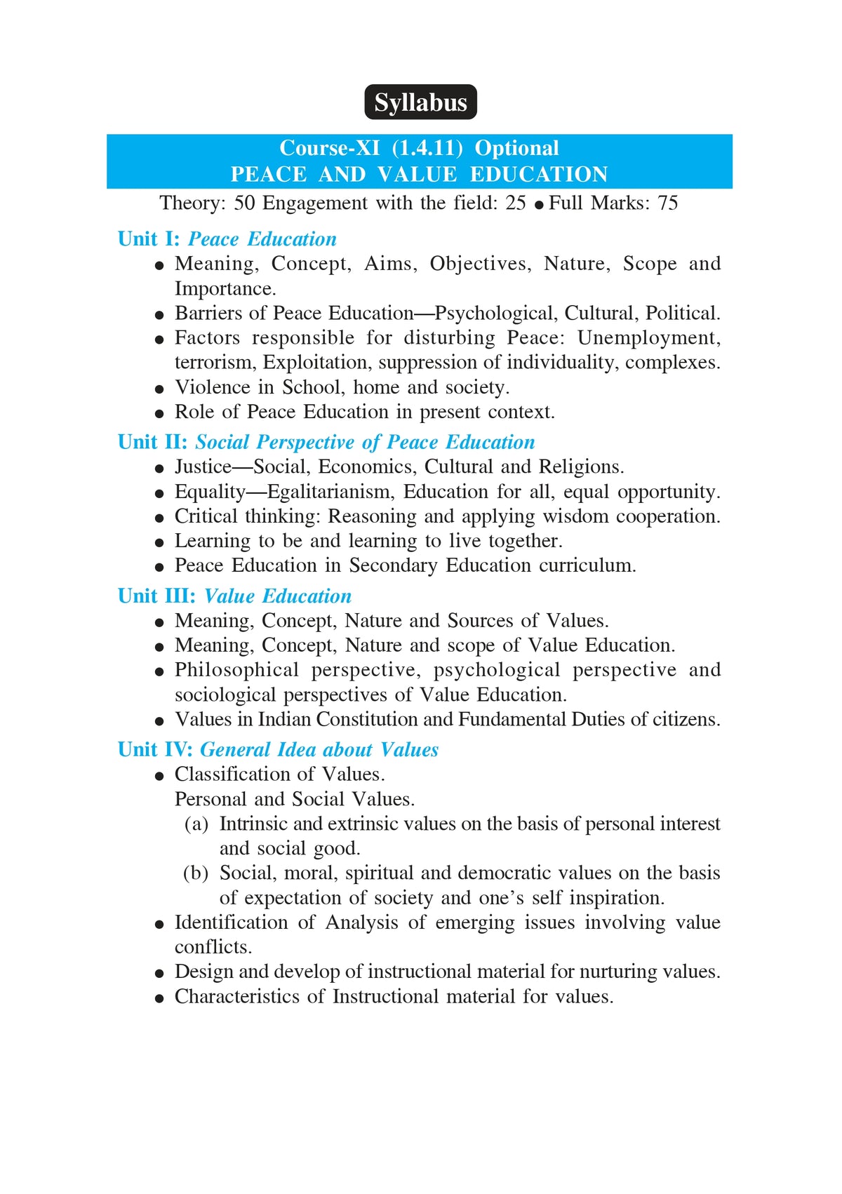 4th Semester BEd Scholar: Peace and Value Education