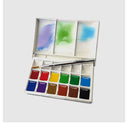 ShinHan PWC, Extra Fine Water Color Half Pan Set – 12 Colors + 6 Wells (FREE Travel Brush Included) - Retail Maharaj