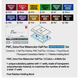 ShinHan PWC, Extra Fine Water Color Half Pan Set – 12 Colors + 6 Wells (FREE Travel Brush Included) - Retail Maharaj
