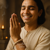 Shri Radha Carved Original Tulsi Beads Bracelet with Adjustable Thread for Divine Blessings - Retail Maharaj
