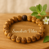 Om Carved Tulsi Beads Bracelet in Elastic Pattern – Sacred Spiritual Bracelet for Devotees - Retail Maharaj