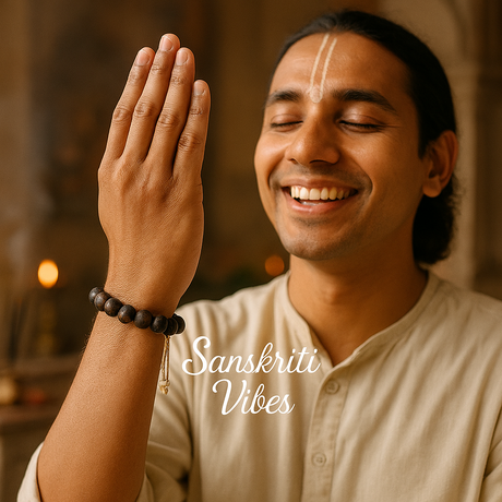Dark Brown Shyama Tulsi Beads Handmade Bracelet – Adjustable Spiritual Bracelet for Devotees - Retail Maharaj