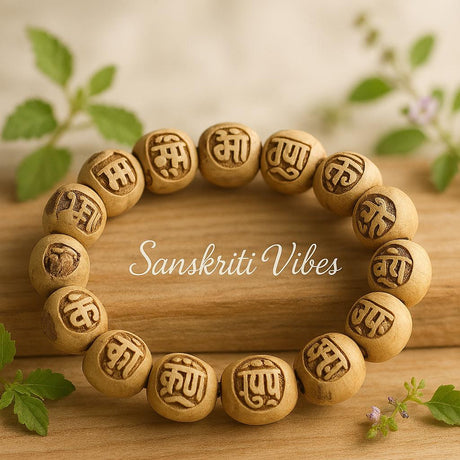 Ram Krishna Carved Original Tulsi Beads Bracelet in Elastic – Sacred Spiritual Bracelet for Devotees - Retail Maharaj