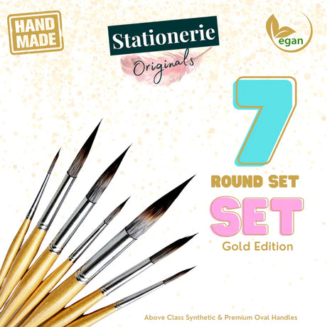 Retail Maharaj Handmade Synthetic Round Brush Set of 7 Gold - Retail Maharaj
