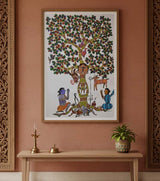 Authentic Handmade Gond Painting – Sacred Tree Worship Tribal Art (36 × 24 Inch)
