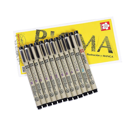 Sakura Pigma Micron Set of 12 Fineliners Assorted Nibs Black - Retail Maharaj