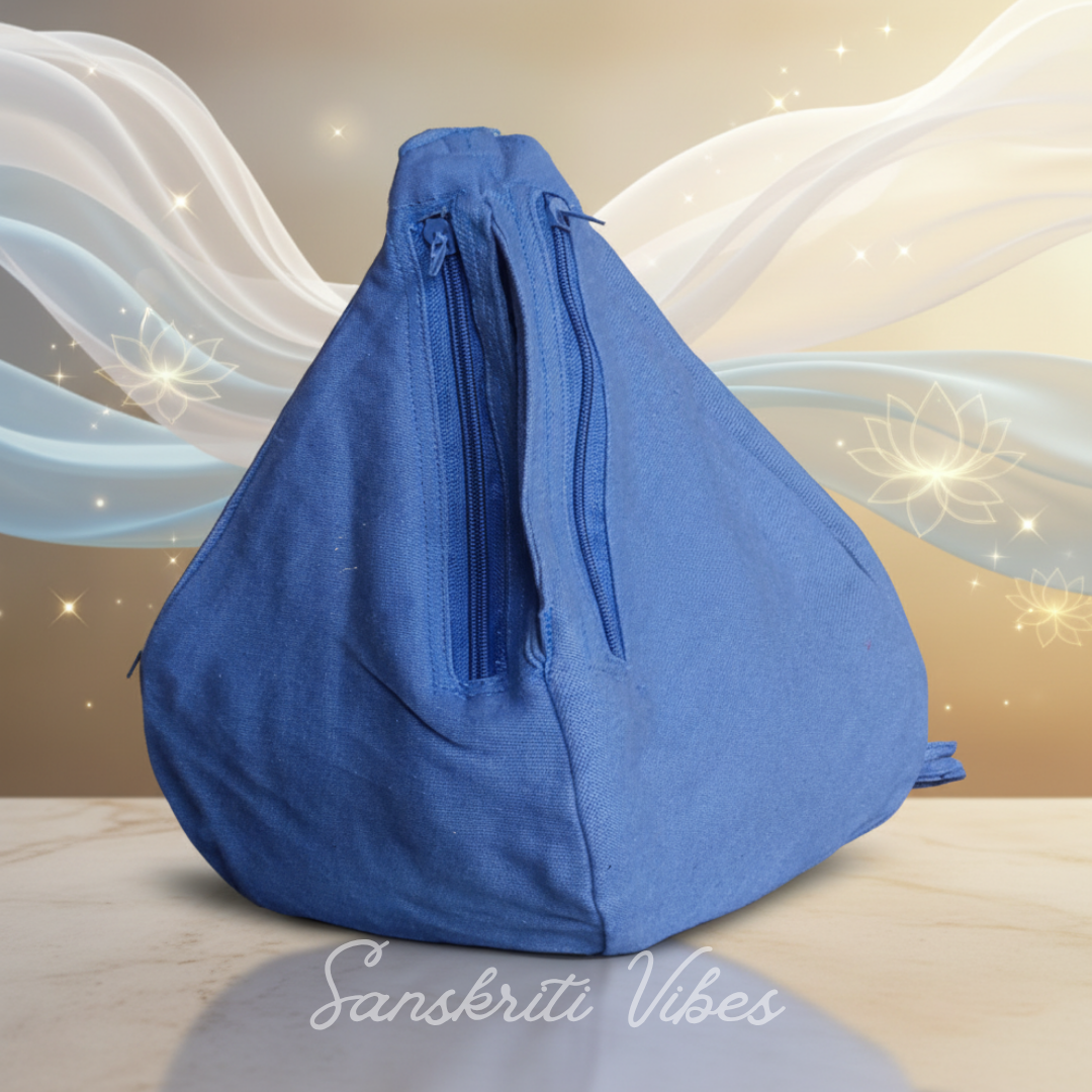 Blue Cotton Japa Bead Bag with Counter | Sakshi Mala | Premium Plain Chanting Bag for Meditation & Pooja - Retail Maharaj
